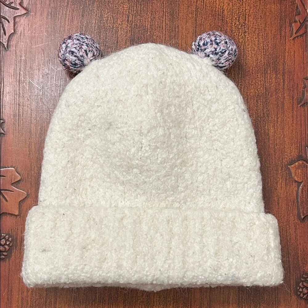 Crewcuts White Knit Hat with Multicolor Pom Poms